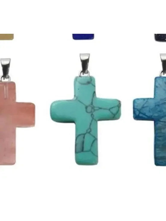 Cross Quartz Crystal Pendant Charm Necklace Unisex Turquoise - Picture 1 of 5